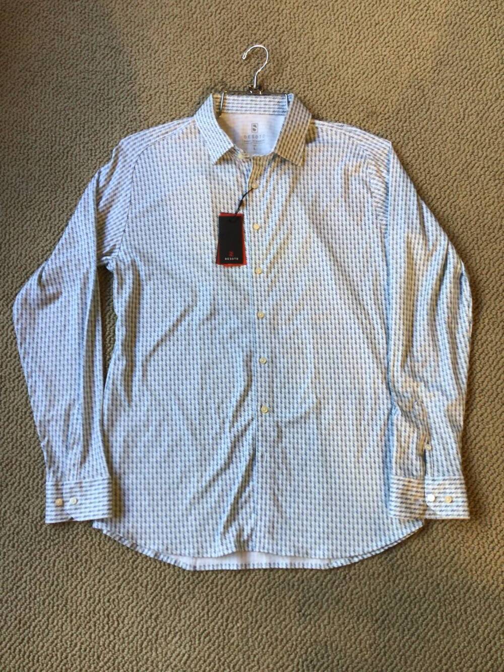 NEW DESOTO men's patterned button down shirt in green/navy